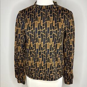 Walter Baker Rosalyn Geometric Patterned Black and Brown Women's Top Medium